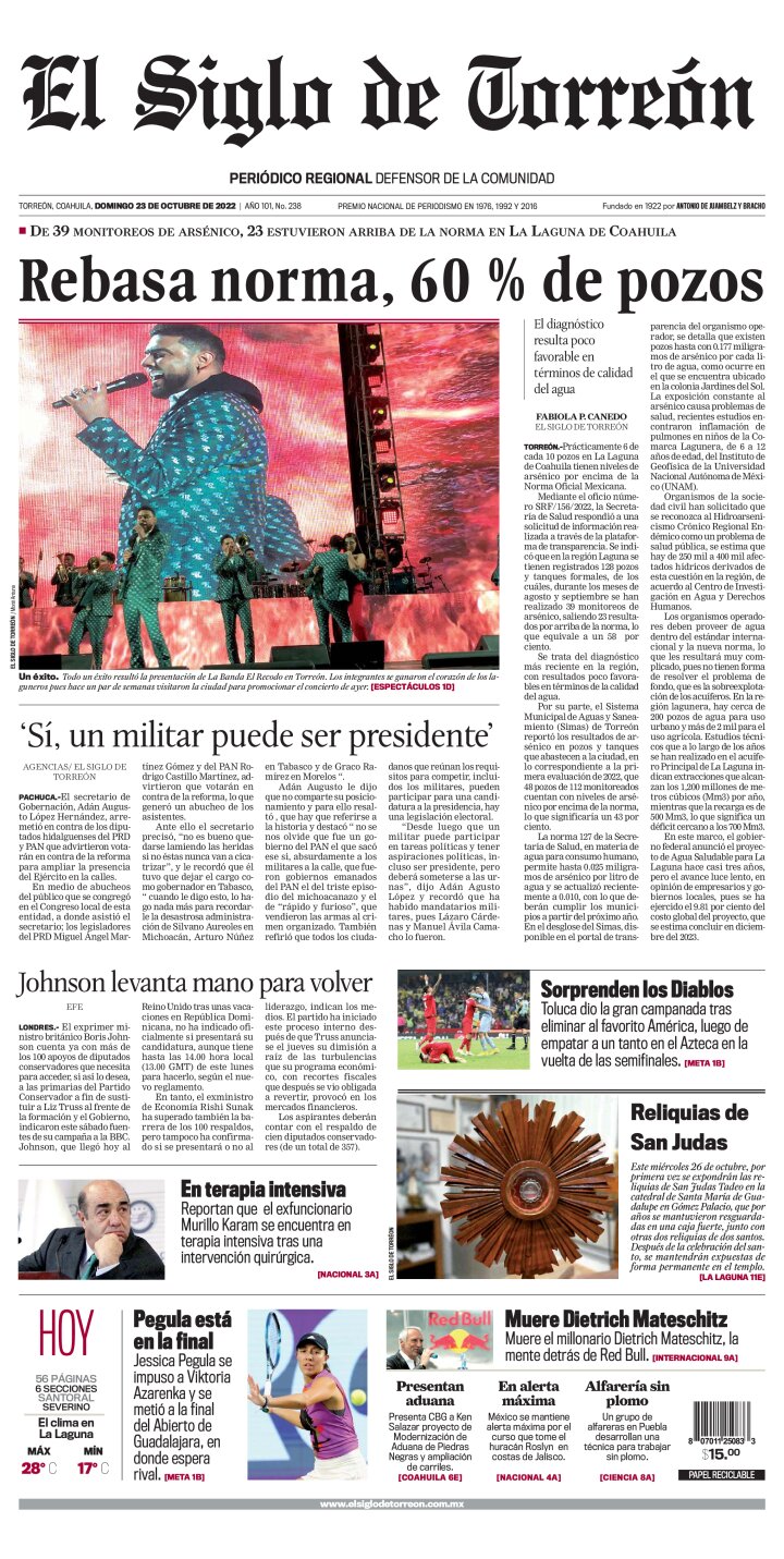 Periódico El Siglo de Torreon (México). Periódicos de México. Edición ...