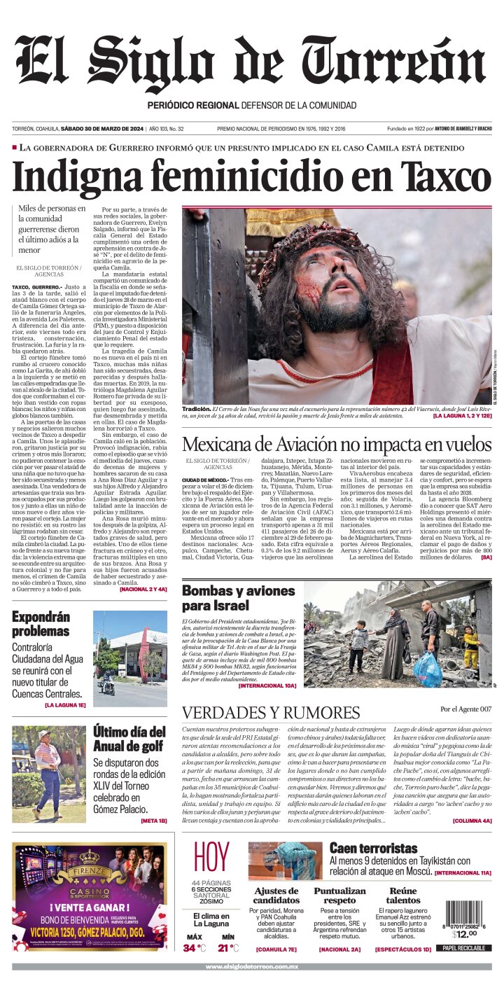 Edición impresa de El Siglo de Torreón, viernes 26 de julio de 2024