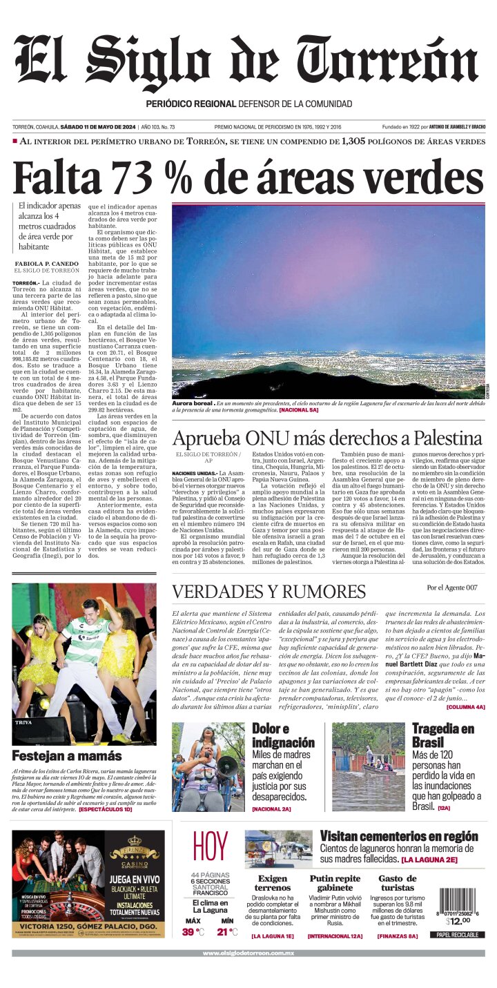 Edición impresa de El Siglo de Torreón, jueves  6 de junio de 2024
