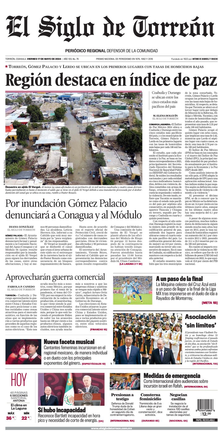 Edición impresa de El Siglo de Torreón, domingo 16 de junio de 2024