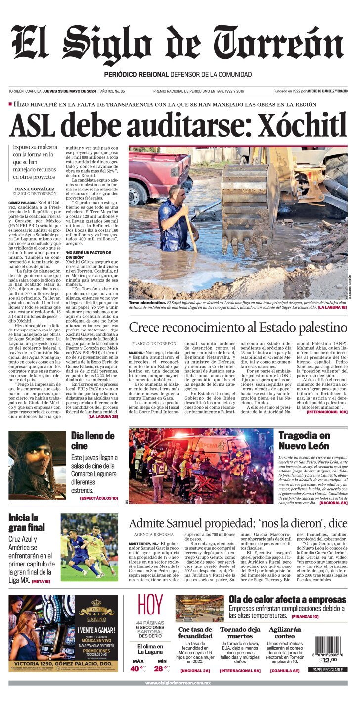 Edición impresa de El Siglo de Torreón, domingo 16 de junio de 2024