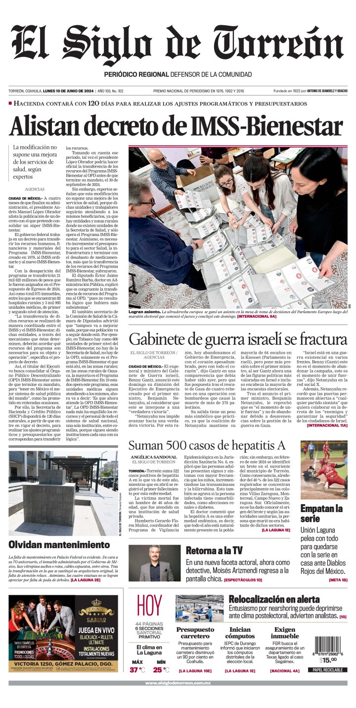 Edición impresa de El Siglo de Torreón, martes 11 de junio de 2024