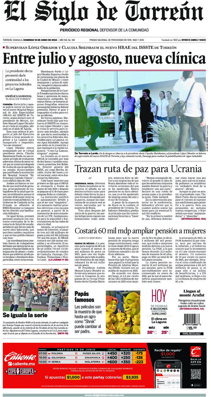 Edición impresa de El Siglo de Torreón, lunes 17 de junio de 2024