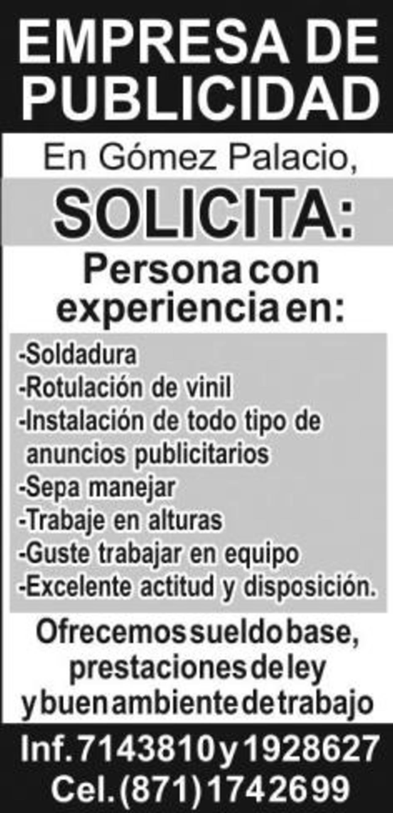 SOLICITA PERSONAL Torreón desplegados El Siglo